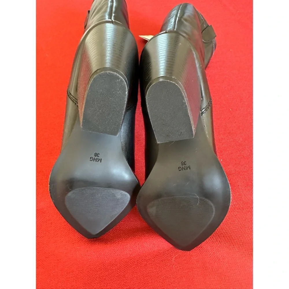 Mango Black Leather Western Knee-High Heeled Boots, NWT, 7.5 - Picture 8 of 13